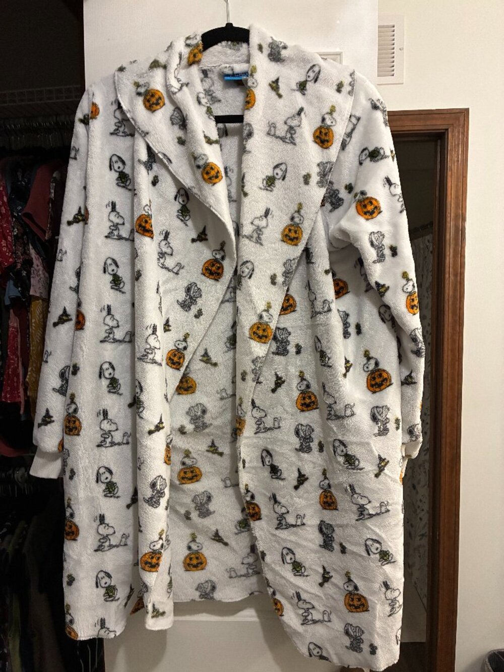 Peanuts Snoopy Halloween Plush Fleece Cardigan Sz M Pumpkin Ghost Hooded